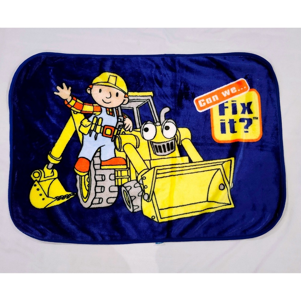 VTG Bob the Builder Blanket‎ Kids Blue Scoop Can We Fix It Plush Throw